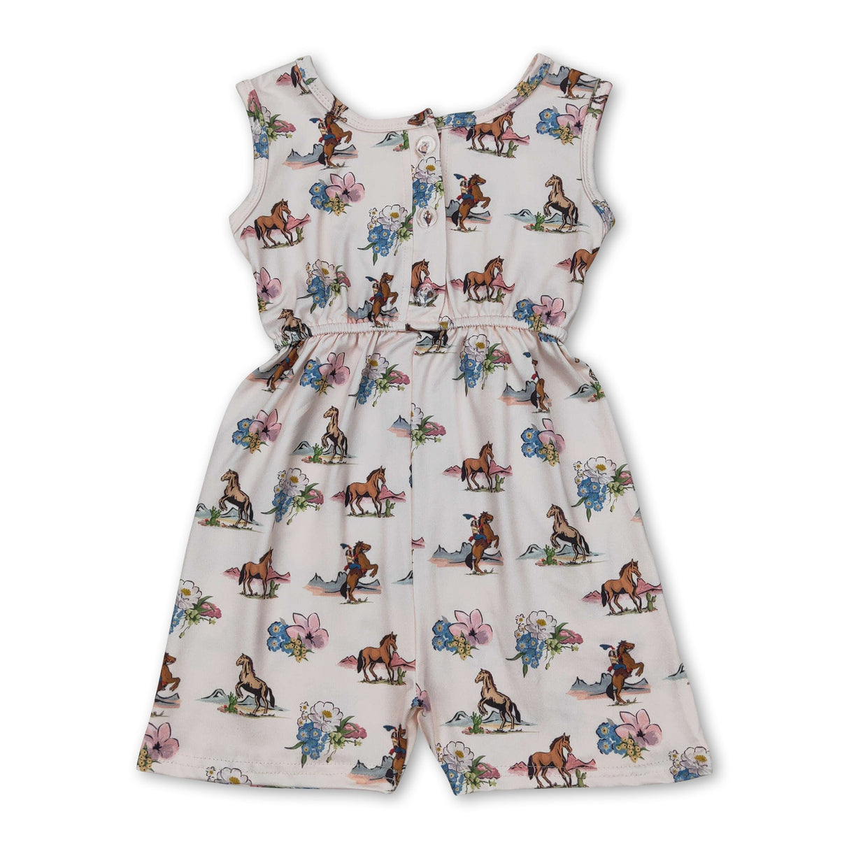 Sleeveless horse rodeo floral western girls jumpsuit