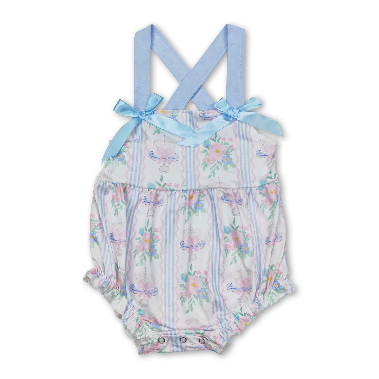 Straps cake floral bow baby girls summer romper