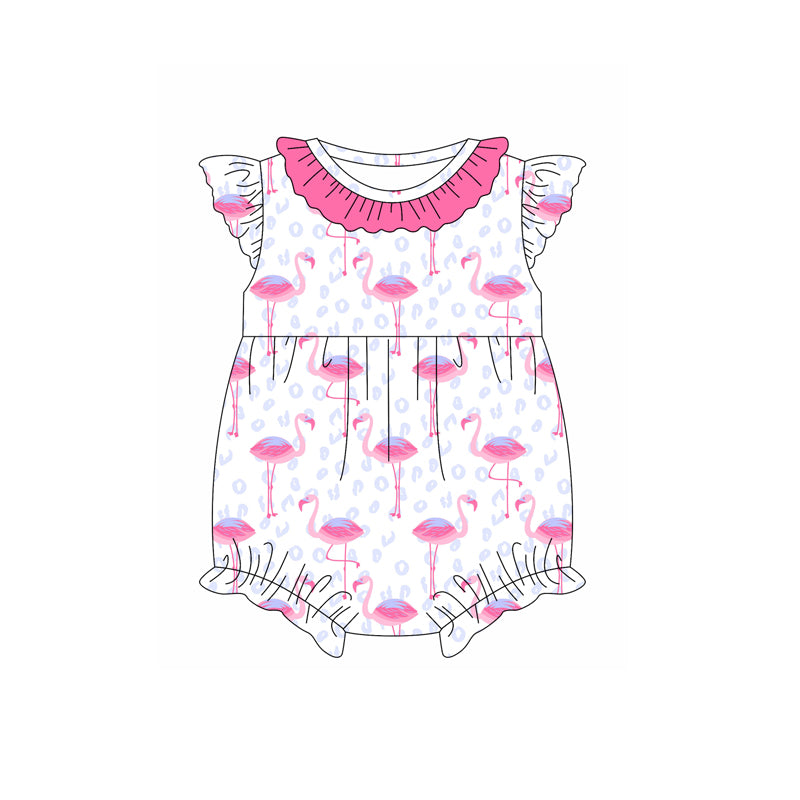Flutter sleeves ruffle flamingo baby girls romper