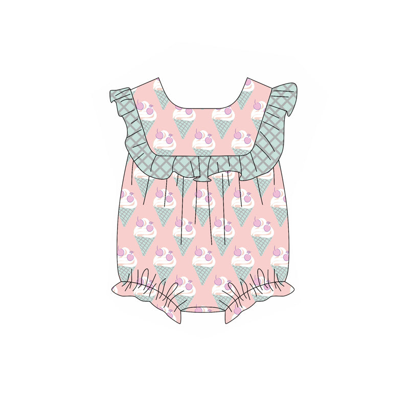 Ruffle ice cream baby girls summer romper