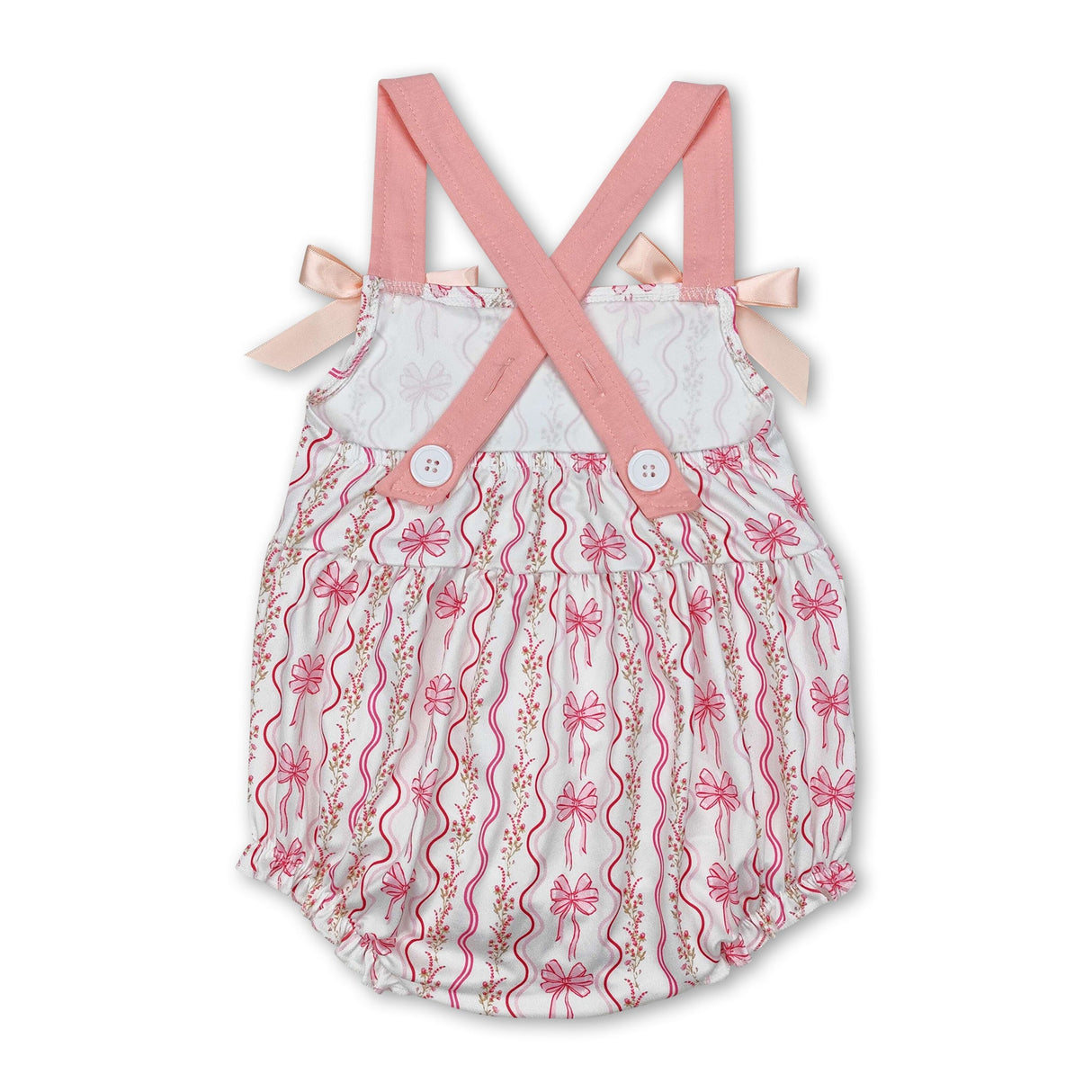 Pink straps bow floral baby girls summer romper