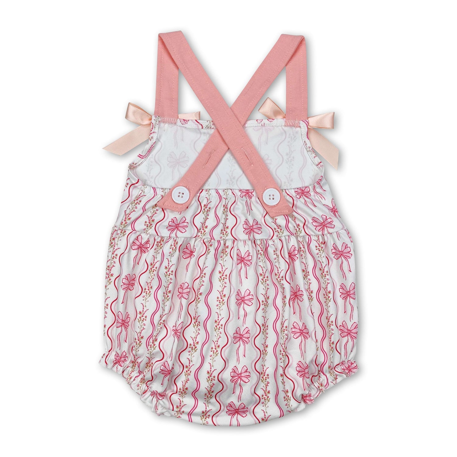 Pink straps bow floral baby girls summer romper