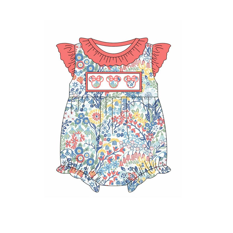 Flutter sleeves floral mouse baby girls summer romper
