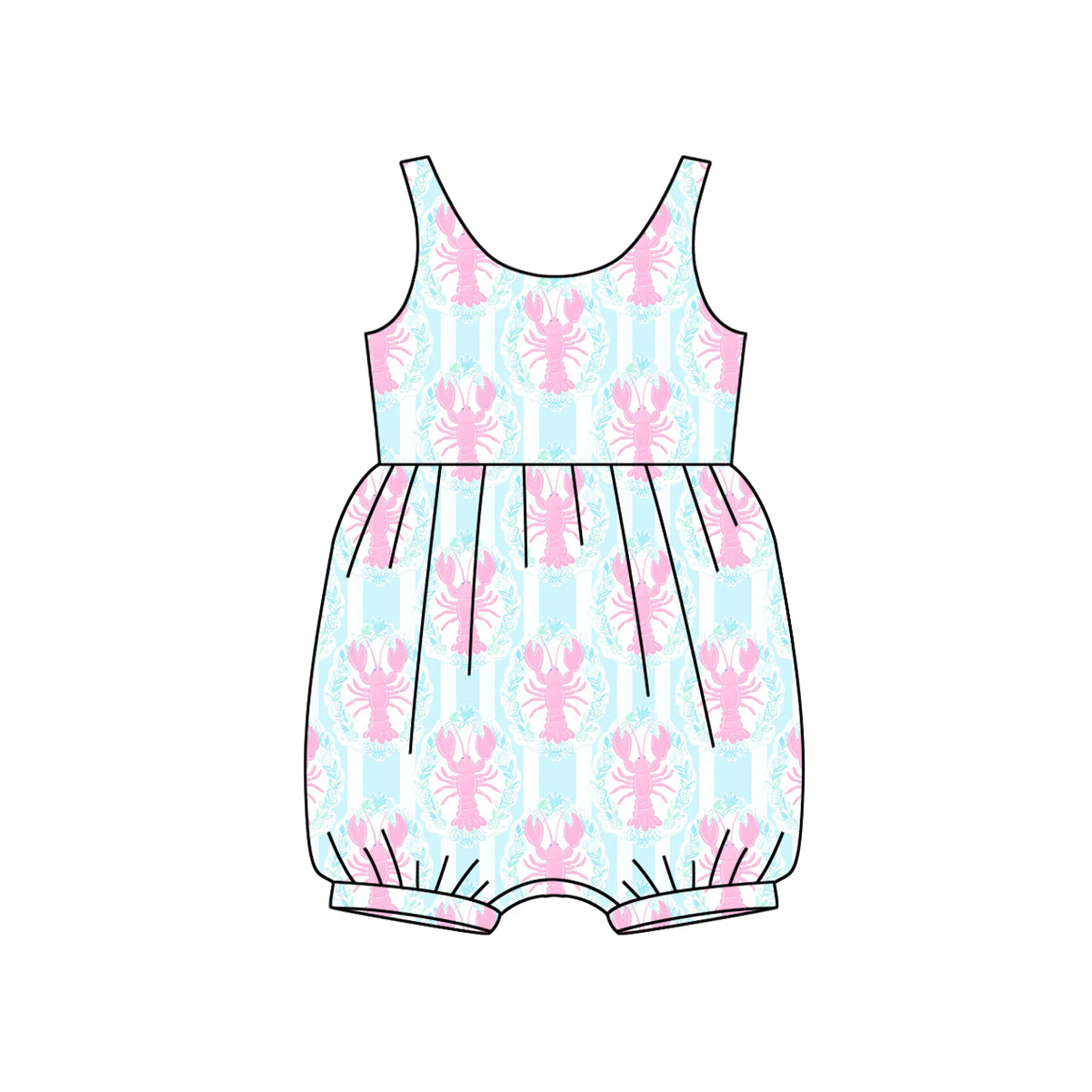 Sleeveless pink stripe crawfish baby girls romper