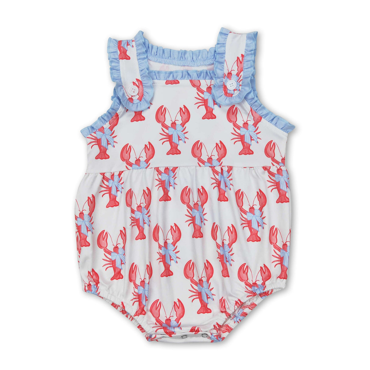 Sleeveless ruffle bow crawfish baby girls romper