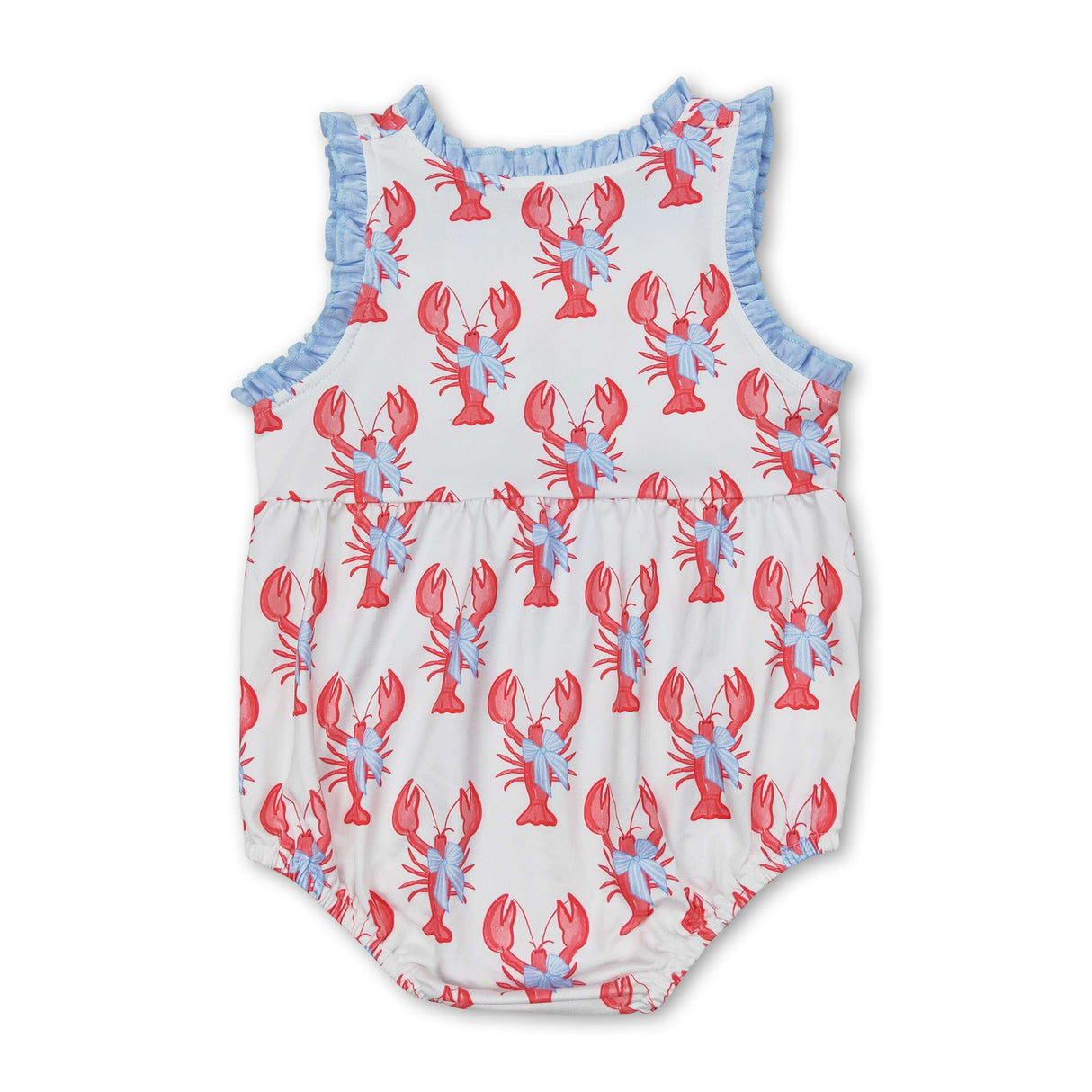Sleeveless ruffle bow crawfish baby girls romper