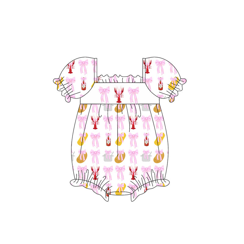 Short sleeves pink crawfish corn baby girls summer romper