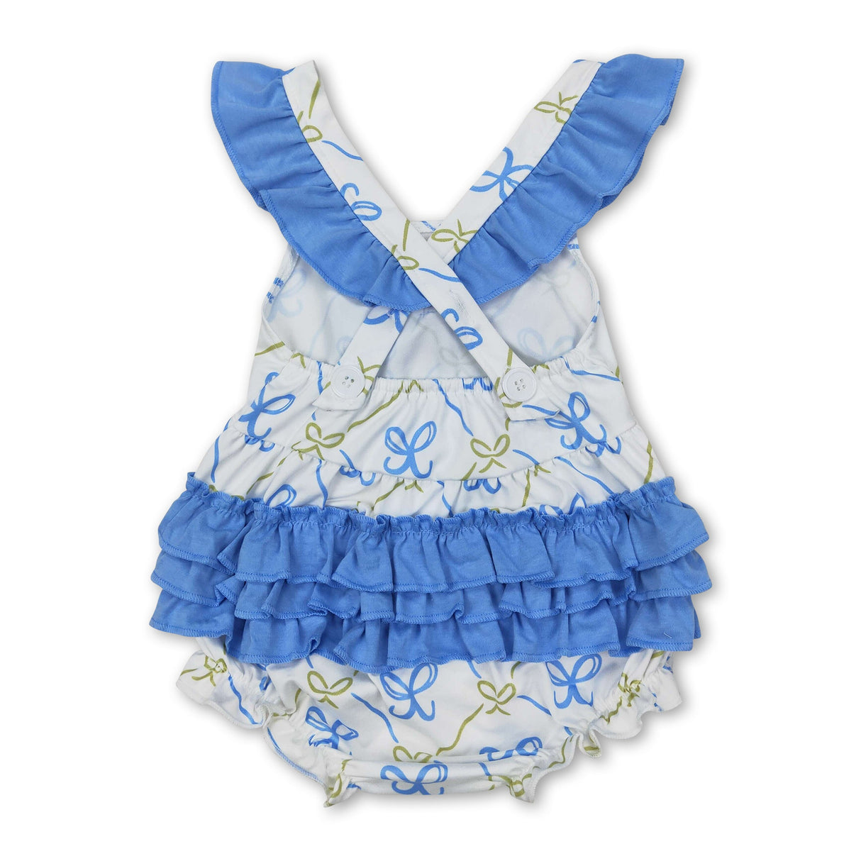 Light blue flutter sleeves ruffle bow baby girls romper