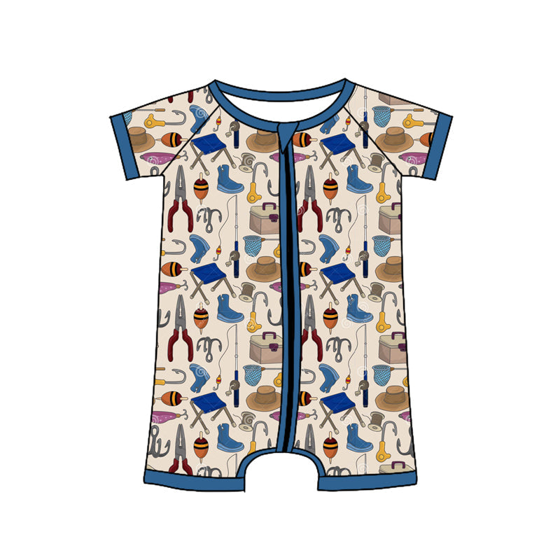 Short sleeves fishing baby boy zipper romper