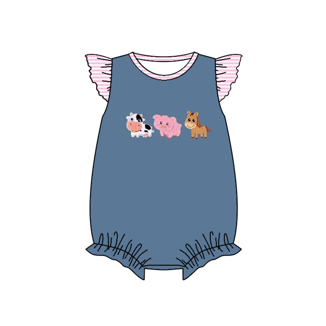 Flutter sleeves cow pig horse print baby girl romper