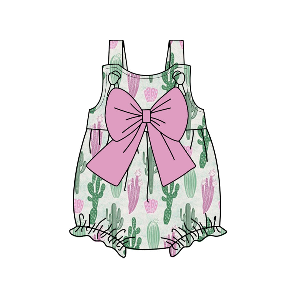 Straps pink bow cactus baby girls romper