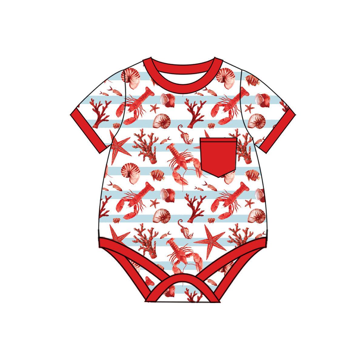 Short sleeves crawfish stripe starfish baby boy romper