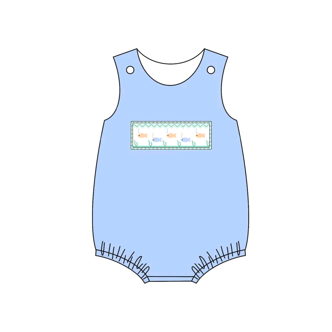 Light blue sleeveless fishing baby boy romper