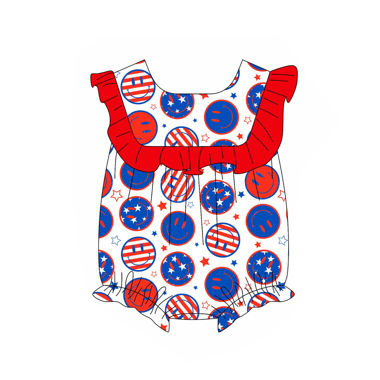 Red ruffle stars stripe smile baby girls 4th of july romper
