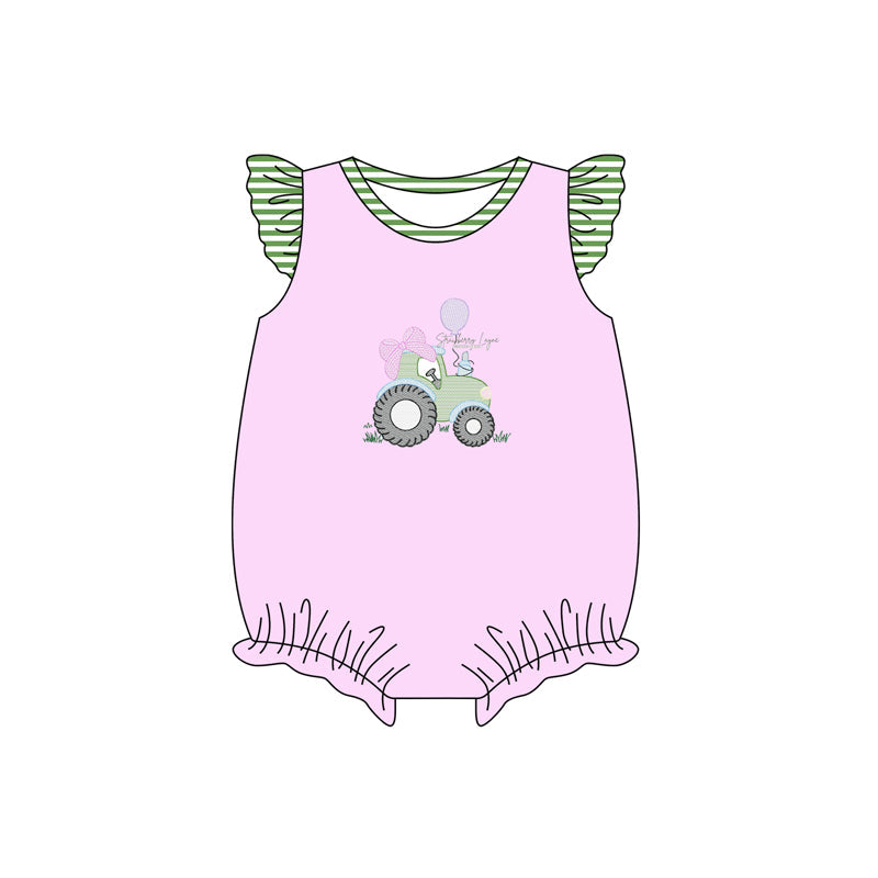 Flutter sleeves tractor farm baby girls romper