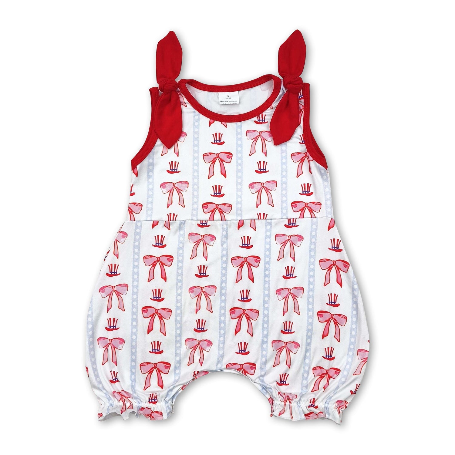 Sleeveless red bow baby girls 4th of july romper