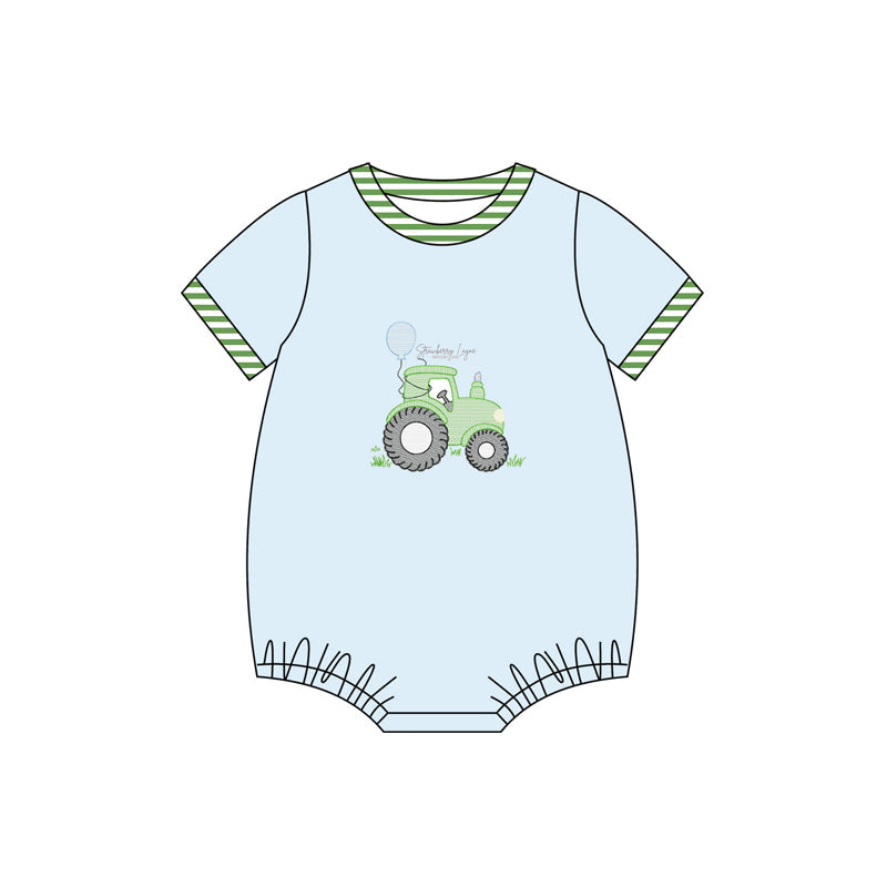 Short sleeves stripe tractor farm baby boy romper