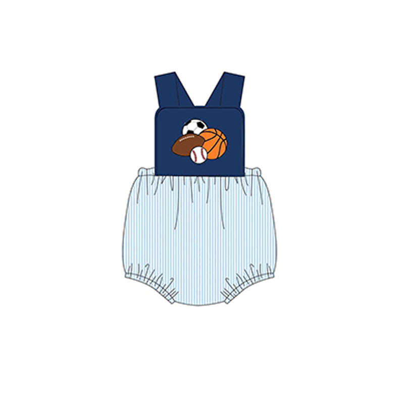 Baseball soccer basketball football stripe baby boy romper