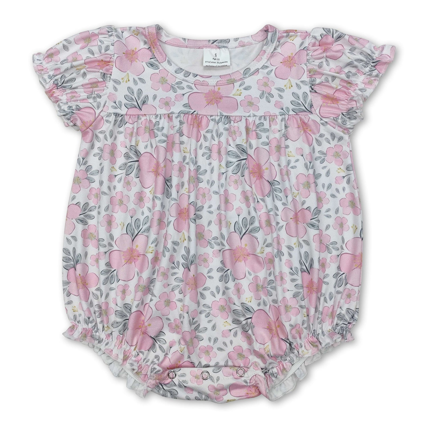 Short sleeves pink floral baby girls spring summer romper