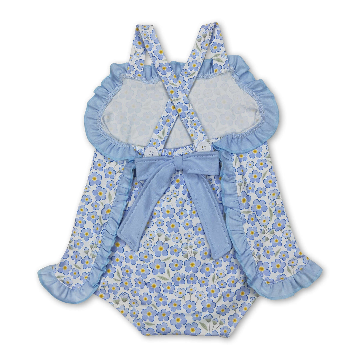 Straps blue ruffle floral baby girls summer romper