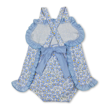 Straps blue ruffle floral baby girls summer romper