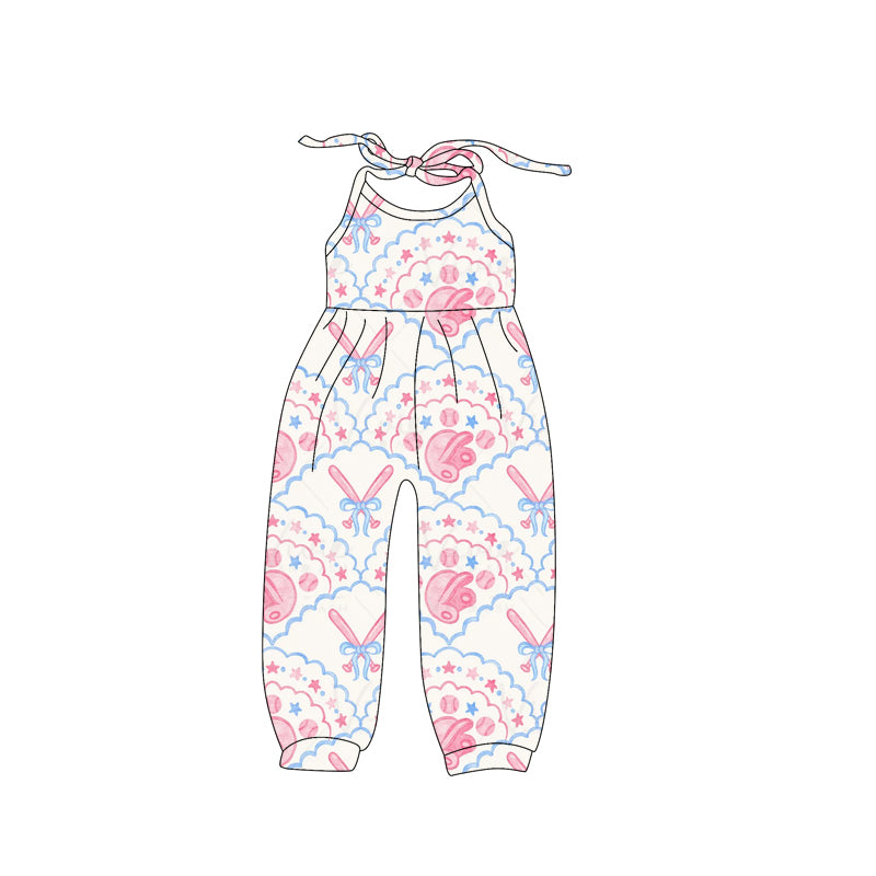 Baseball bow baby girls halter jumpsuit