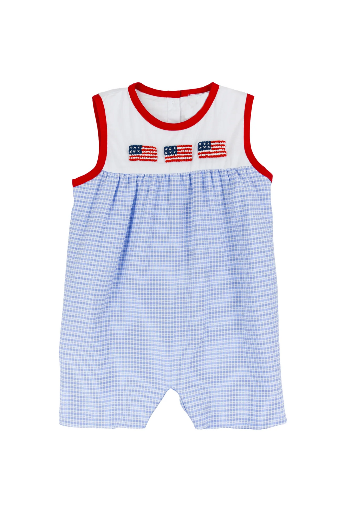 Sleeveless flag plaid baby boy 4th of july romper
