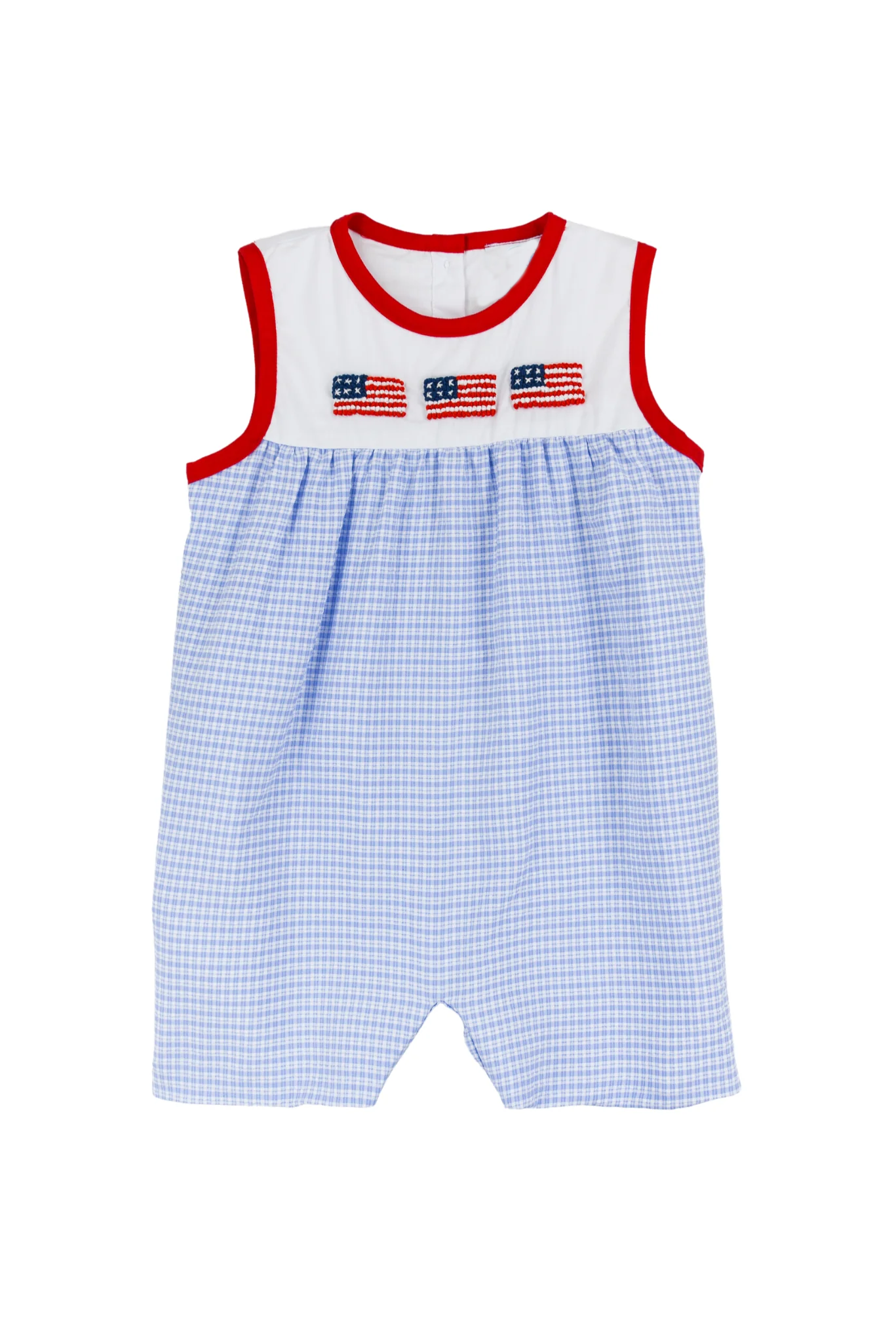 Sleeveless flag plaid baby boy 4th of july romper
