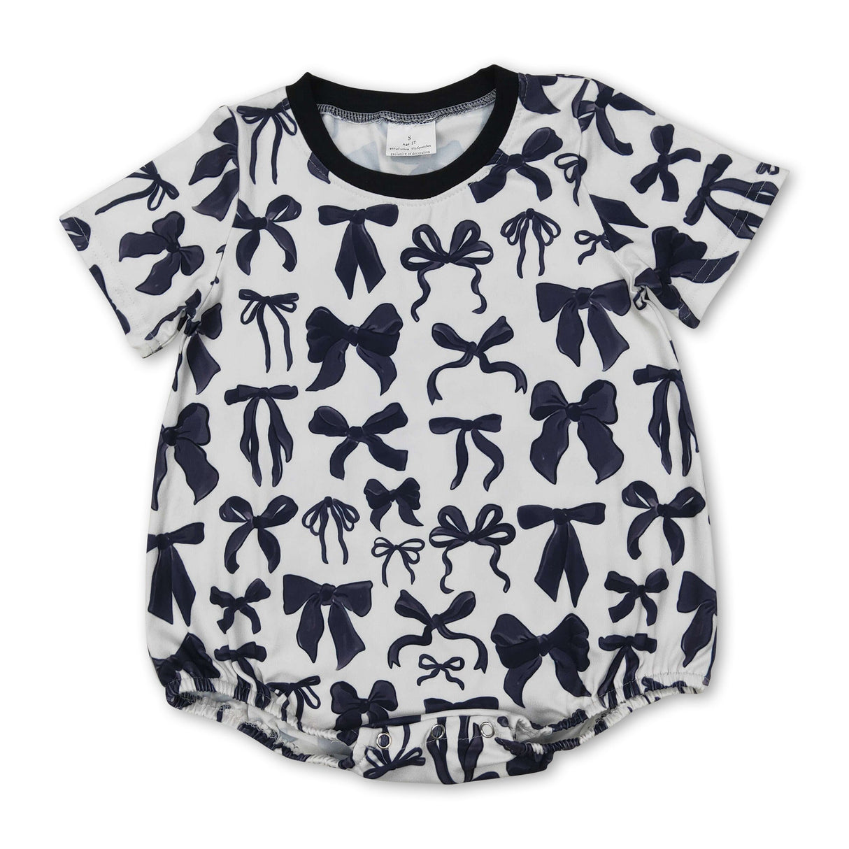 Short sleeves black bow baby girls summer romper