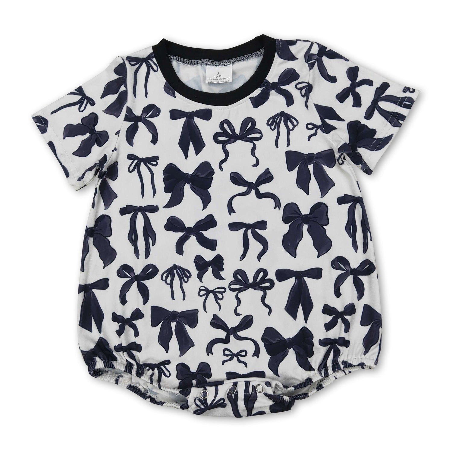 Short sleeves black bow baby girls summer romper