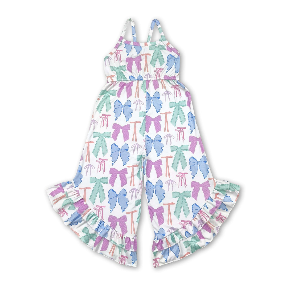 Straps colorful bows ruffle toddler girls jumpsuit
