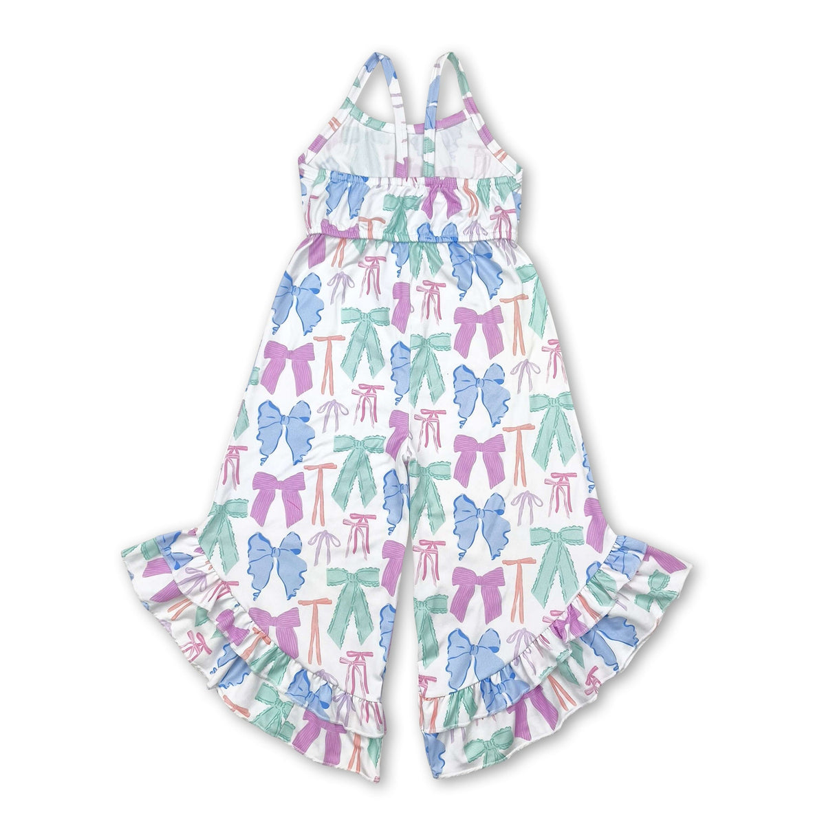 Straps colorful bows ruffle toddler girls jumpsuit
