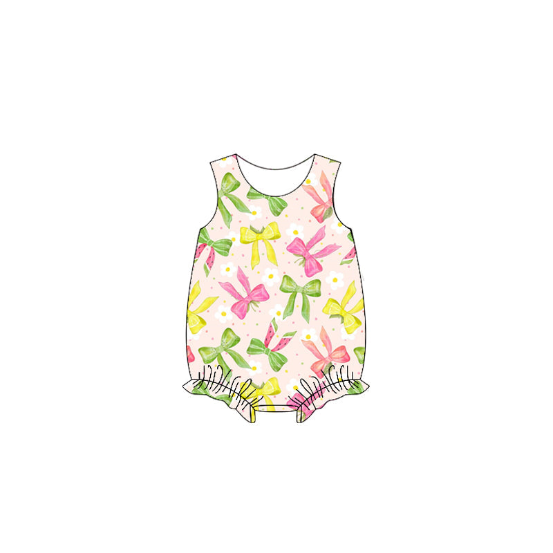 Sleeveless watermelon bows baby girls summer romper
