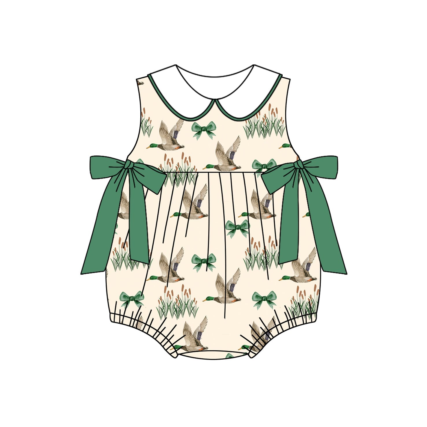Sleeveless green bow duck baby girls summer romper