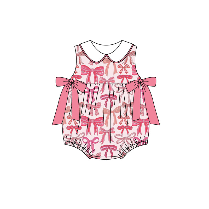 Sleeveless pink bow baby girls summer romper