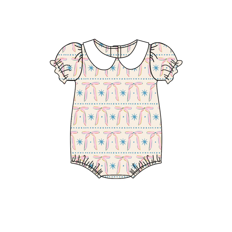Short sleeves doll collar bow baby girls romper
