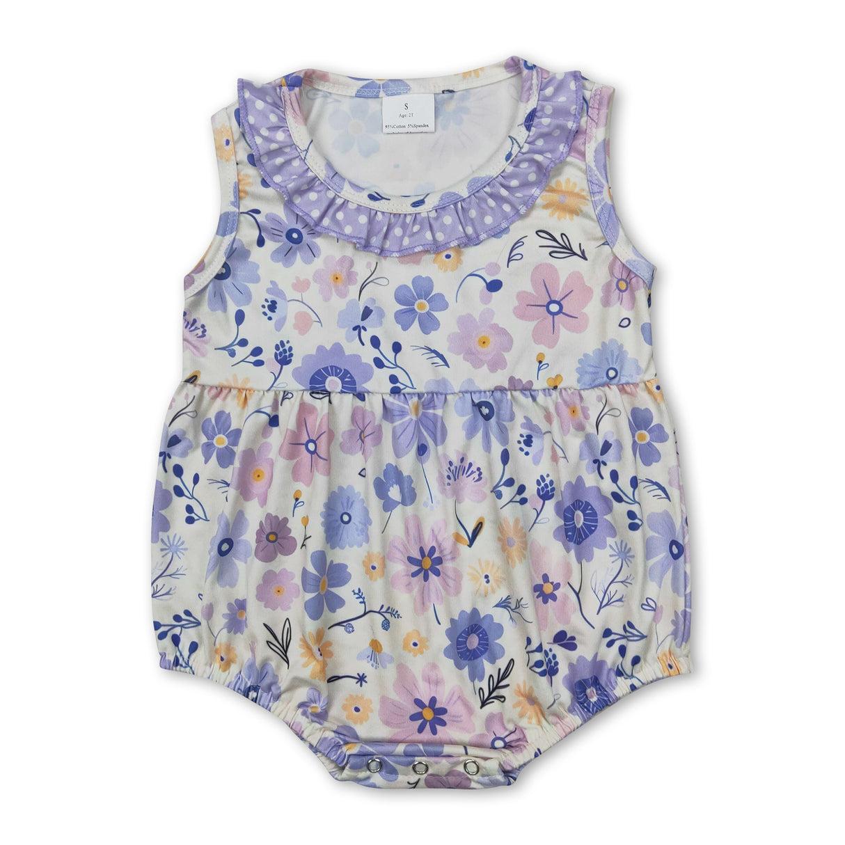 Sleeveless polka dots ruffle floral baby girls romper