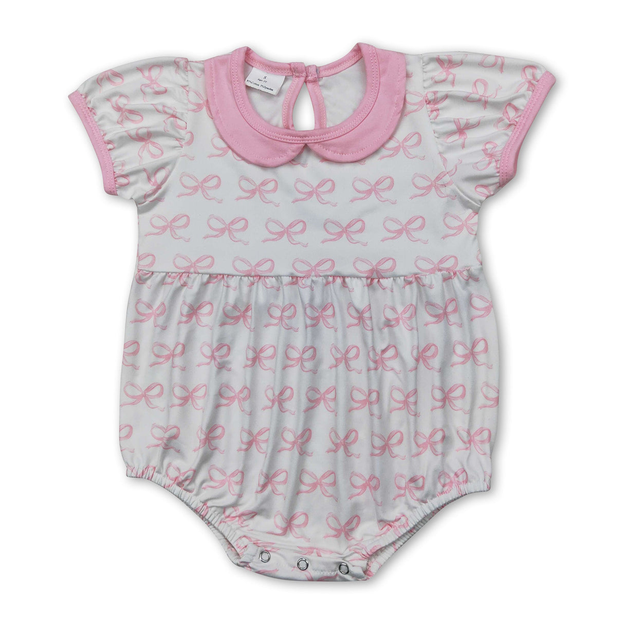 Short sleeves pink bow baby girls summer romper