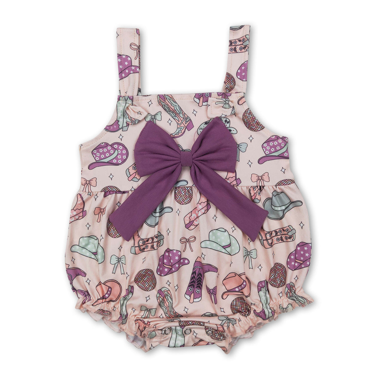 Straps bow boots hat western baby girls romper