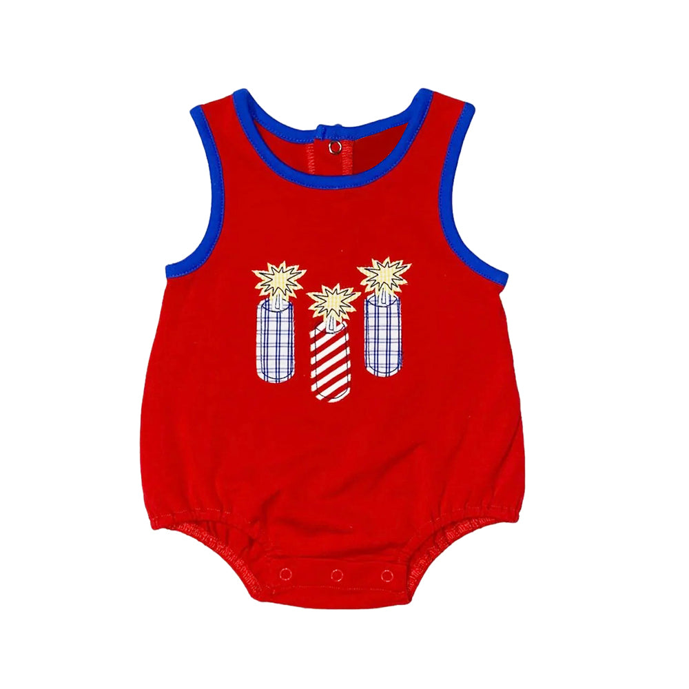 Sleeveless red fireworks baby boy 4th of july romper