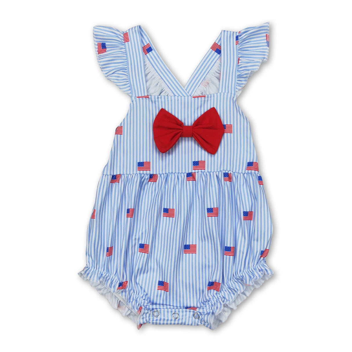 Flutter sleeves stripe flag baby girls 4th of july romper