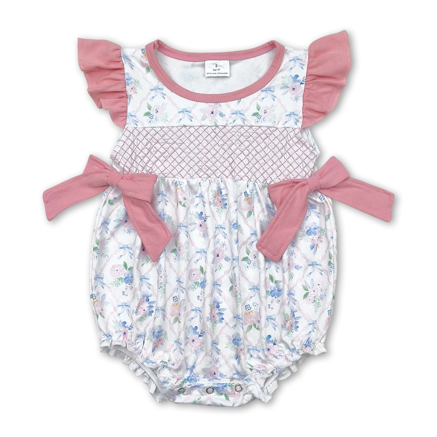 Flutter sleeves floral bow baby girls summer romper