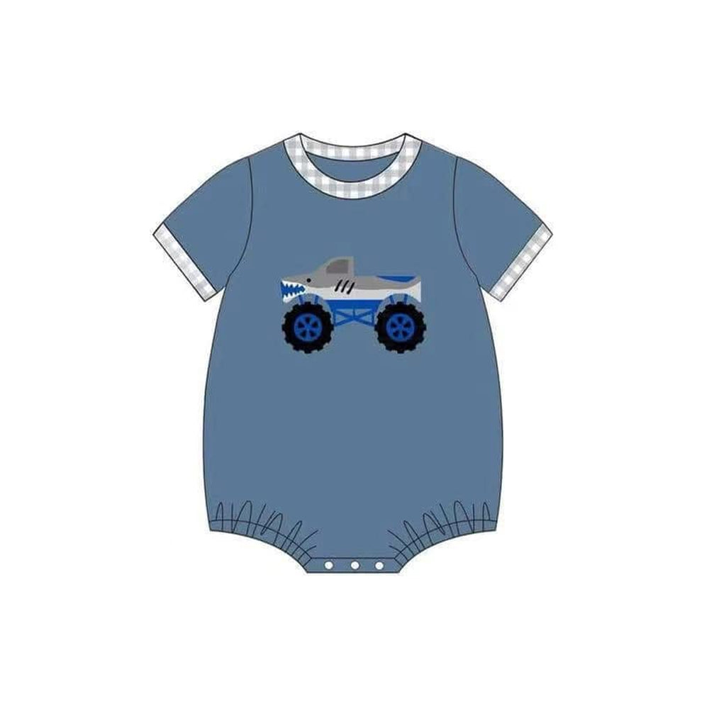 Short sleeves shark truck baby boy summer romper