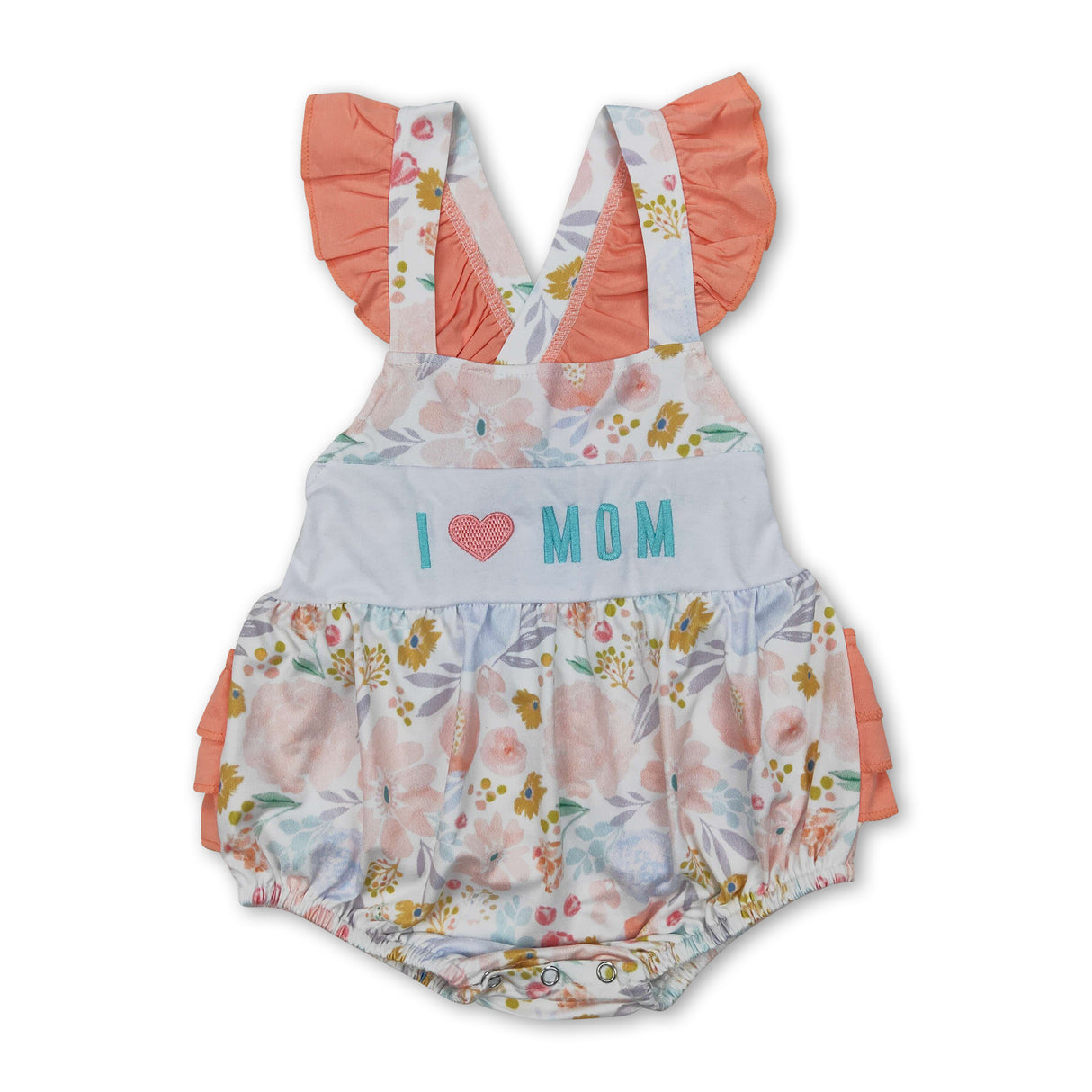 I love Mom floral ruffle baby girls summer romper
