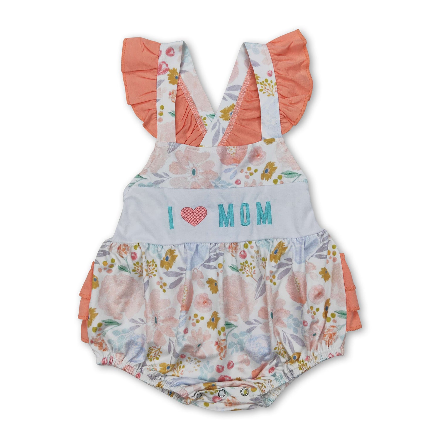I love Mom floral ruffle baby girls summer romper