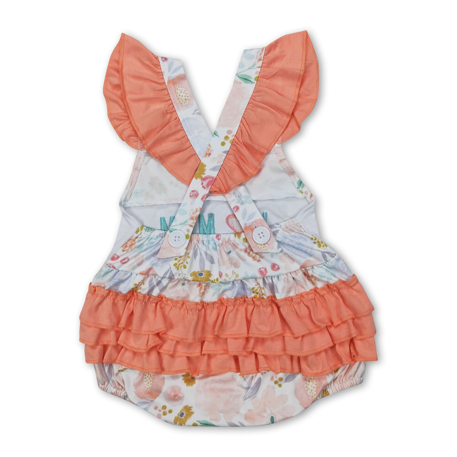 I love Mom floral ruffle baby girls summer romper