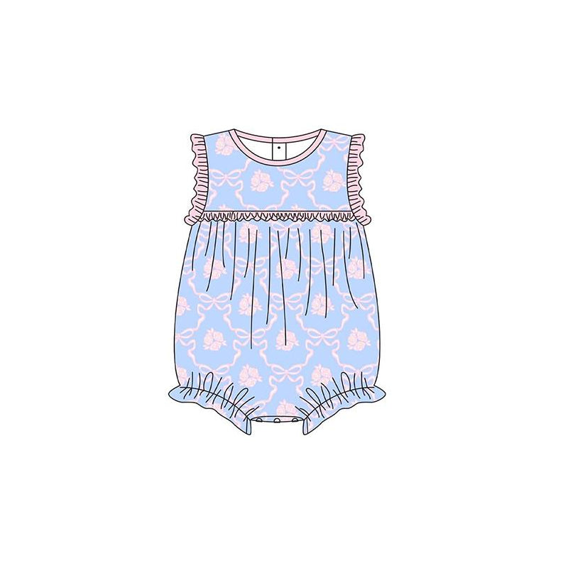 Sleeveless ruffle floral bow baby girls summer romper
