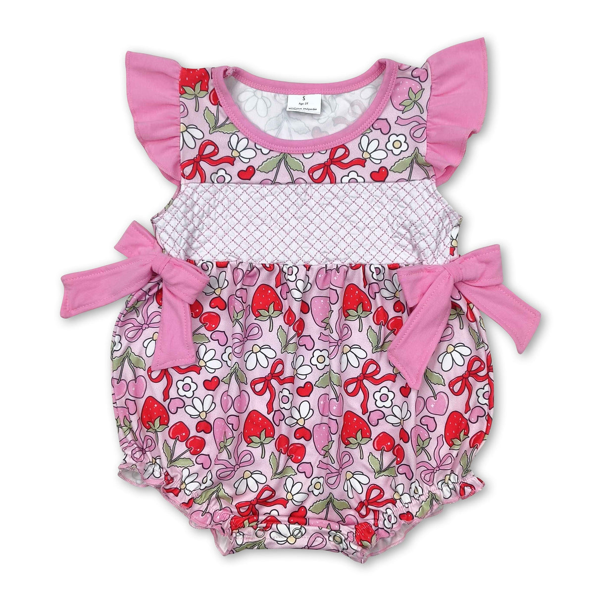 Flutter sleeves floral strawberry bow girls summer romper