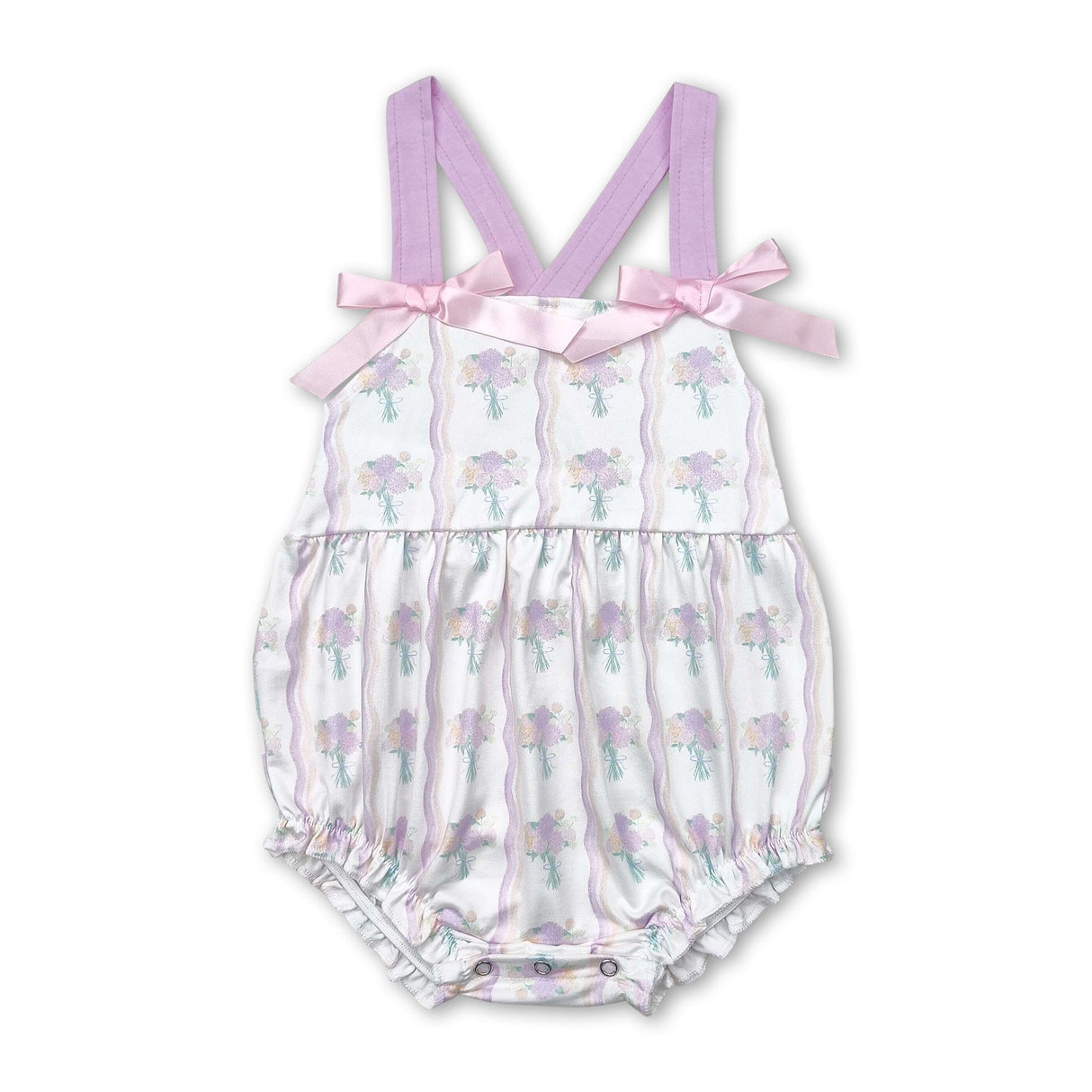 Straps bow stripe floral baby girls summer romper