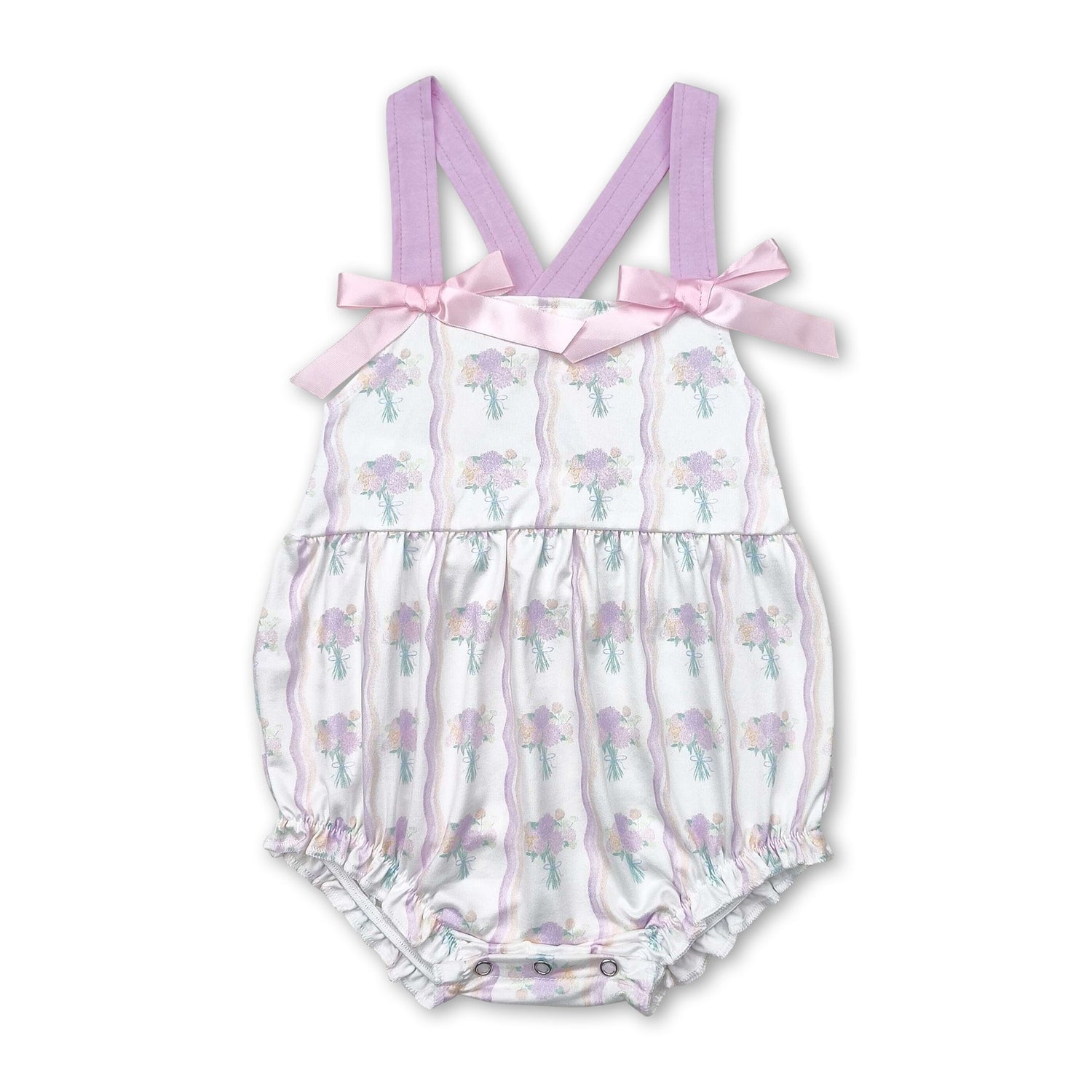 Straps bow stripe floral baby girls summer romper